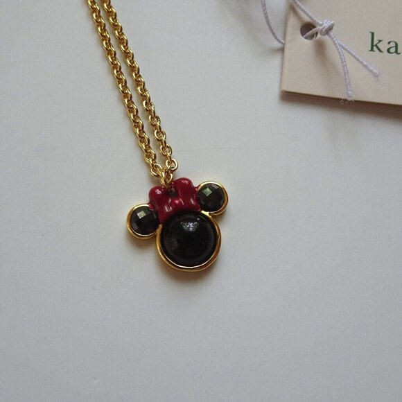 New Disney x Kate Spade Minnie Mouse Necklace Pendant Goldtone With Dust Bag - Picture 9 of 12